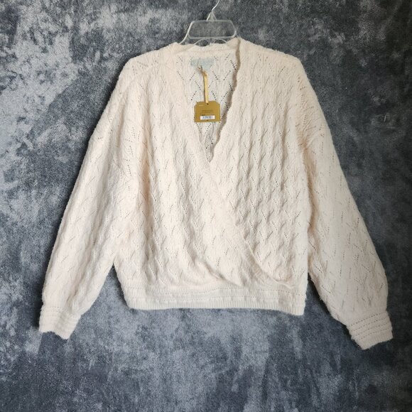 ryegrass Sweaters - Ryegrass Cream Fuzzy Wrap V Neckline Sweater Size 2X Coquette NEW Open Knit